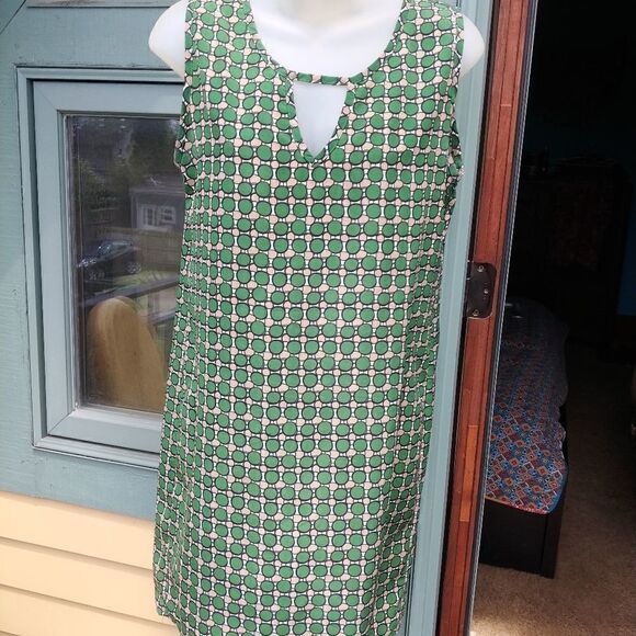 Paisley & Ivy Mod Green Tan Geometric Shift Dress - Picture 2 of 8